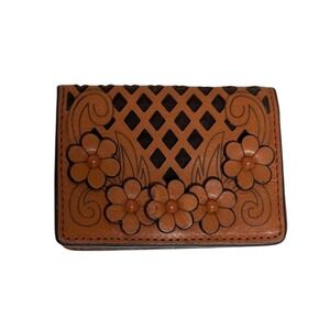 Brighton Tivoli Trellis Camel Leather Credit Card Business Card Case Boho Wallet